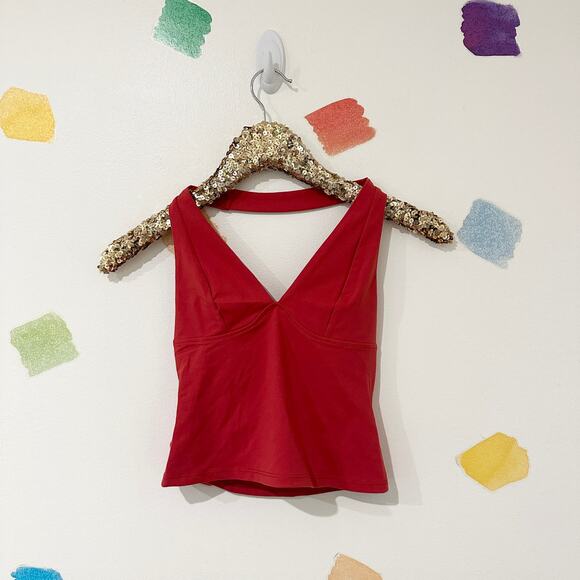 S Free People Intimately Red Still Here Halter Crop Top NWT - Picture 4 of 7